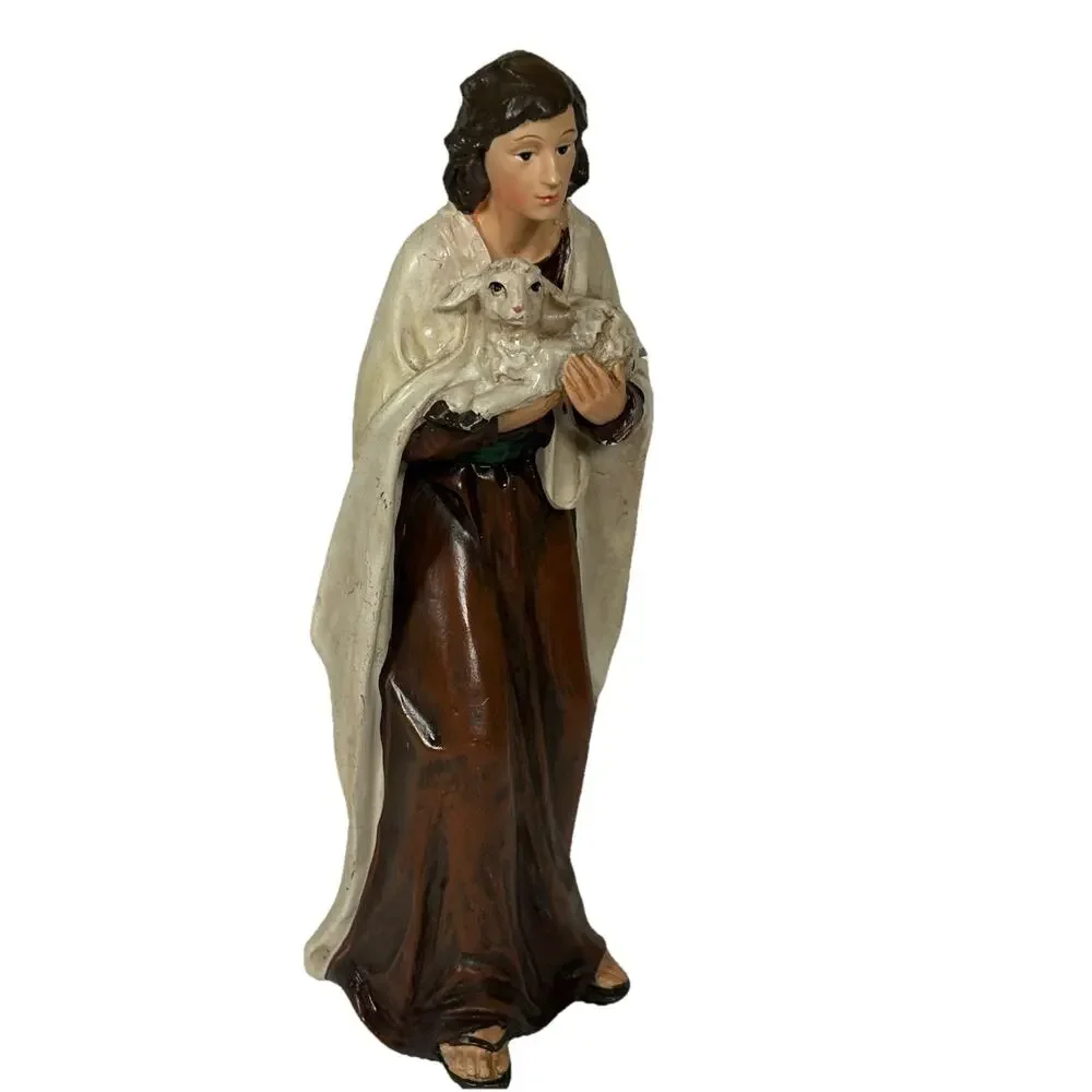 Shepherd holding Lamb Figurine Nativity Manager Religious Christmas Decor 9.5H